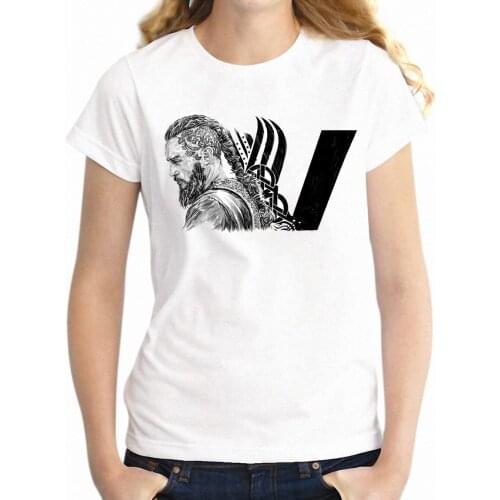 New Womens T-shirt Vikings Old Man Ragnar Lothbrok King Badass Awesome Drawing Girls tshirt Harajuku Streetwear tees tops