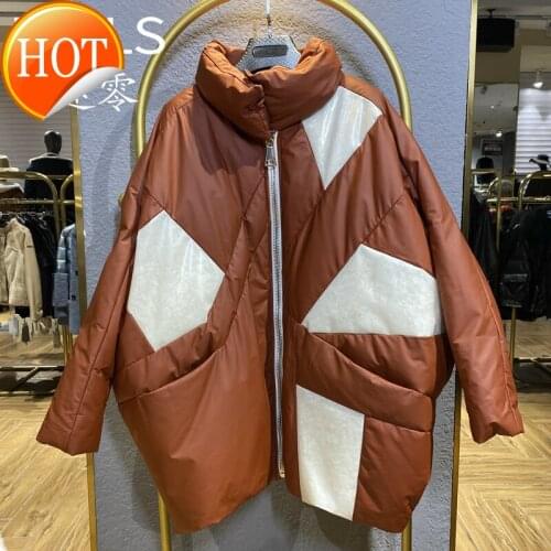 2021new leather womens winter wear sheep skin down collar casual loose coat