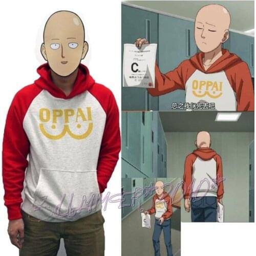 New Anime One Punch Man Saitama Oppai Hoodie Pullover Sweatshirt Cosplay Costume