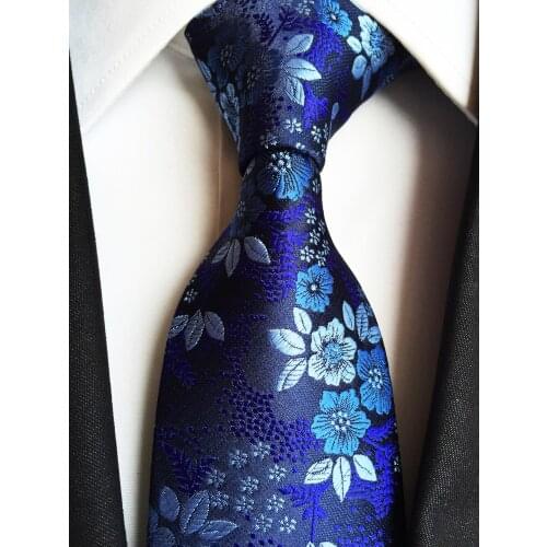 New Classic 8cm Paisley Blue Flowers Gold Silk Ties Mens Neck Tie Jacquard Woven Ties for Men Wedding Business Party Gravatas