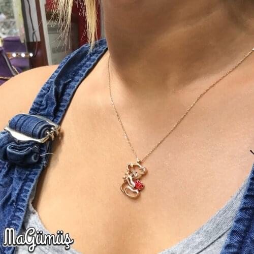 New Heart Cute Teddy Bear Silver Necklace