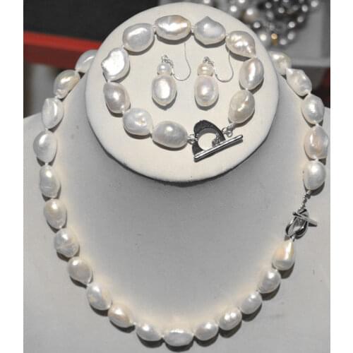 Hot sell charming 9-11 mm white baroque pearl necklace Bracelet Earring 18"7.8" fashion jewelry