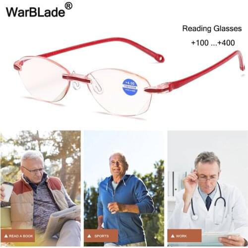 WarBLade New Presbyopic Eyeglasses Comfy Rimless Ultra Light Reading Glasses For Women Man +1.0 +1.5 +2.0 +2.5 +3.0 +3.5+4.0