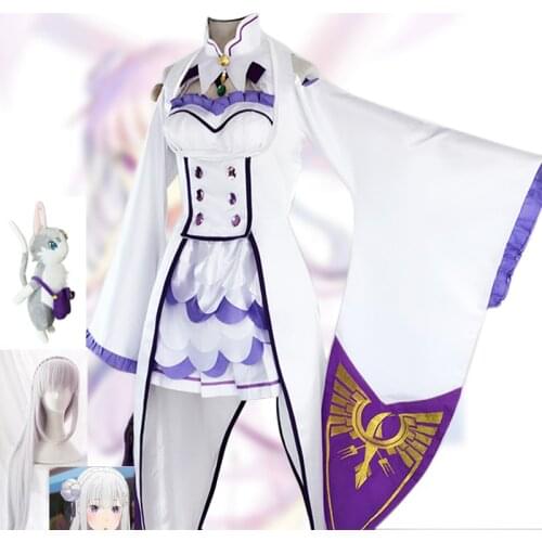 Emilia Cosplay Re:zero Kara Hajimeru Isekai Seikatsu Re Life In a Different World From Zero White Fairy Magician Costume w Wigs