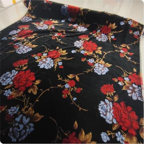 1 Meter Colorful Flower Printed Black High Grade Real Silk Bottom Cloth Cotton Velvet Fabric Dress Cheongsam Shirt Clothing