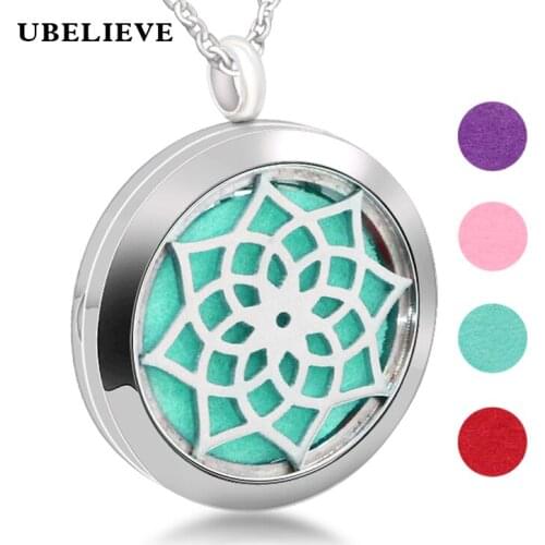 Sunflower 30mm Aromatherapy Perfume Diffuser Necklace Stainless Steel Magnetic Round Essential Oil Locket Pendant With Chains