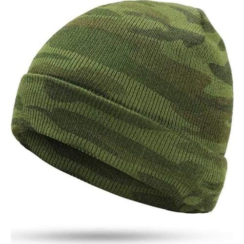 Outdoor Sports Casual Camouflage Men Women Knitted Beanie Hat Autumn Winter Cotton Training Windproof Cold Warmth Ski Cap C15