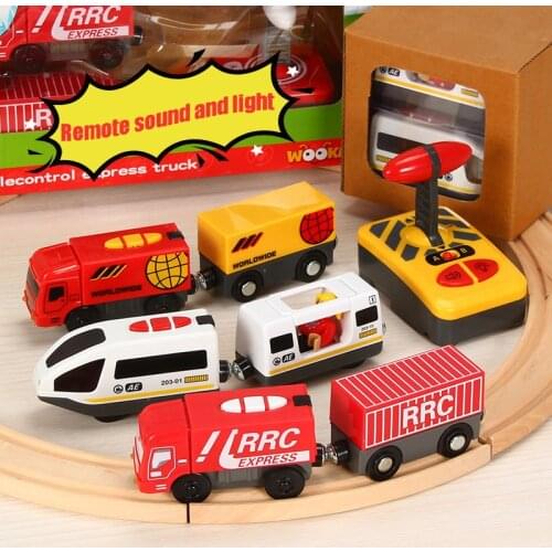 RC Electric Magnetic Train Toy Wooden Railway Track Slot Car Magnetic Remote Control Train Diecast Truck Children Toy Kids Gift