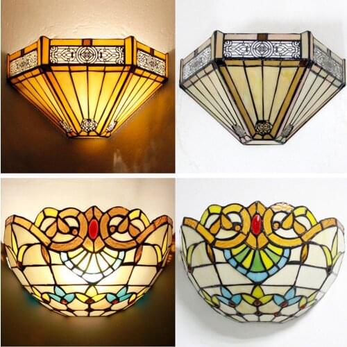 Luxury Tiffany Colorful Glass Bedroom BEDSIDES Wall Lamp Mediterranean Beads Flowers Semi-Circle Hotel Club Corridor Wall Lights