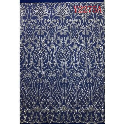 Y2275A Hot Sele Beaded Embroidery Lace Wedding Dress Fabric Nigerian Textile African Trimming Lace 5Yards/ lot