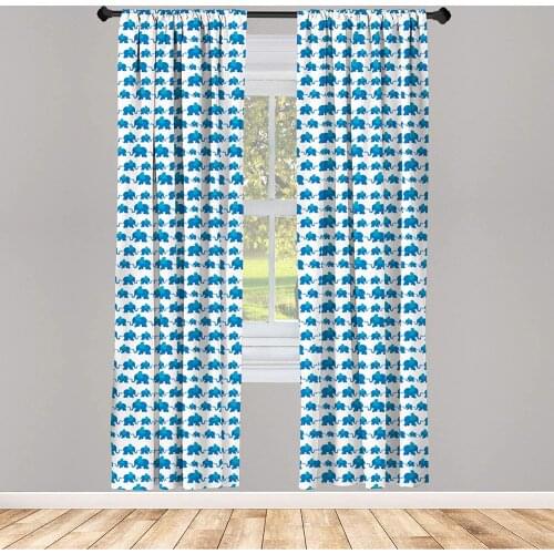 Animal Curtain Theme Blue Color Animals Horizontal Window Treatment Living Room Bedroom