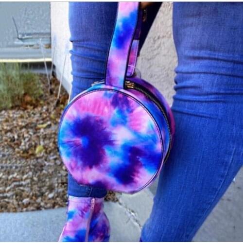 2021 Autumn /winter new personality handbag blue printing fashion womens round drum bag handbag round wild bag Banquet package