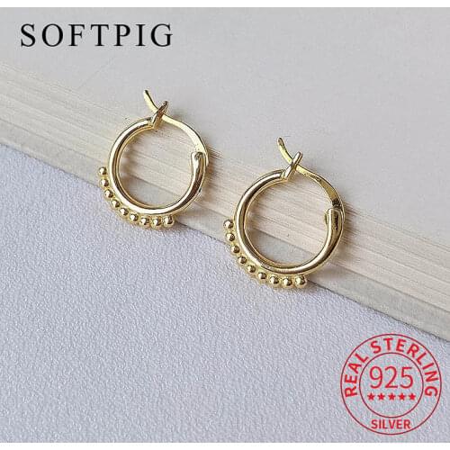 INZATT Real 925 Sterling Silver Geometric Stacked Beads Hoop Earrings For Fashion Women Earrings Minimalist Round Fine Jewelry