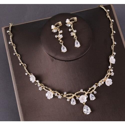Fashion Flower Rhinestone Zircon Wedding Necklace Earring Set for Bridal Jewelry Women Wedding Dresses Accessories Party Gift