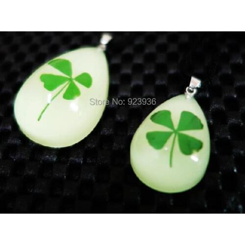 FREE SHIPPING 10 pcs Real Shamrock Four Leaf Clover Mix Necklace Glow Drop Shape Girl Lady Gift Boy St. Patricks Day Present