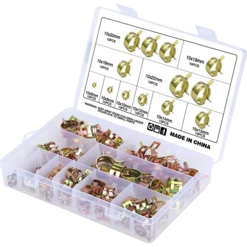 100pcs 6-20mm Spring Hose Claps Clip Fuel Line Hose Water Pipe Air Tube Fastener Pocket Hole Clamp Ass Fastenersortment Kit
