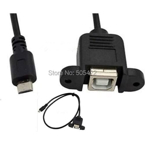 100pcs/lot USB 2.0 B Female Socket Printer Panel Mount To Micro USB 5 Pin Male Cable