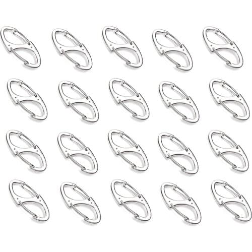 20Pcs Zinc Alloy 8 Shape 1.6 Inches Small Carabiner Clips Double Snap Hook Spring Wire Gate Keychain Buckle Tool