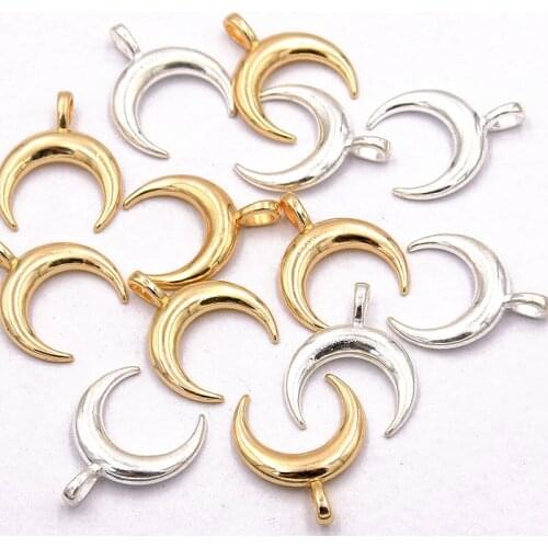 30PCS 16*20mm 2 Color Crescent Moon Charms Natural Pendant Metal Alloy DIY Necklace Bracelet Handwork Marking