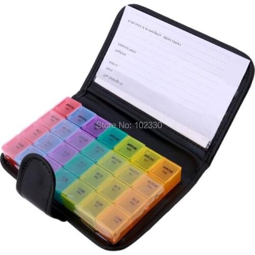 30pcs Portable 28 Grids Pills Box Holder Tablet Pill Case Medicine Storage Organizer Healthy Care Tool Rainbow Color with PU Bag