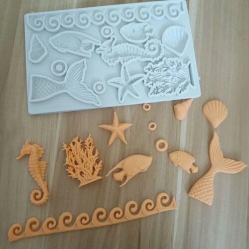 3D Mermaid Tail Silicone Mold Marine Series Conch Coral Starfish Chocolate Fondant Mold Sugar Craft Party Cake Decoration Tools