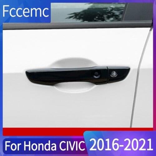 Honda Civic 10th 8pcs Carbon Fiber Side Door Handle Frame Stickers Cover Trim Protector Decorative Door Bowl Auto Parts Styling