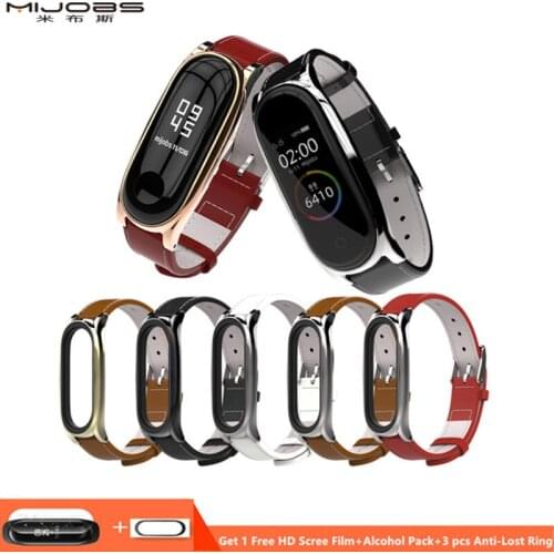 Mijobs Mi band 3/4 Bracelet Wrist Strap Genuine Leather For Xiaomi Mi Band 3/4 Screwless Wrist Strap Smart Band Replace Miband 3