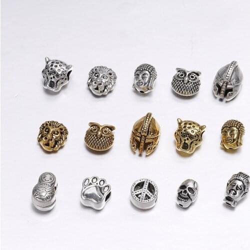 10pcs/bag Gold Buddha Sparta leopard Lion Heads Spacer Beads For Jewelry Finding Making DIY Handmade Charm Beads Bracelet