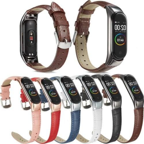 Colorful Leather Mi Band 4 3 Metal strap For xiaomi Mi Band 4 3 Bracelet PU Stainless MiBand loop Wristbands Replacement straps