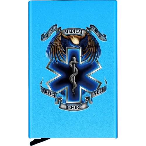 High Quality Metal Men Women Credit Card Holder Emergency Medical Service Printing Travel ID Cardholder Case Rfid Wallet