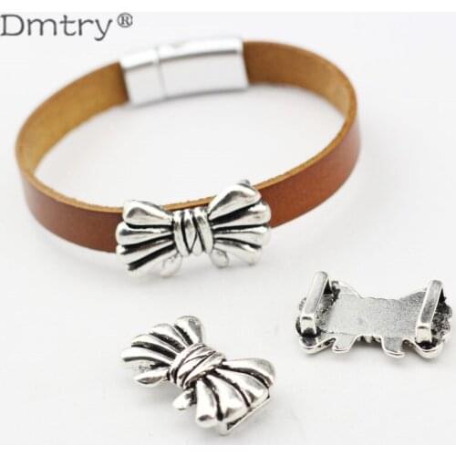 Dmtry 5pcs/lot Wholesale Brand Diy Charm Bow-knot Spacer Connector For 10*2mm Leather Jewelry Making Findings Accessories LC0054