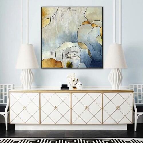 EECAMAIL DIY American Diamond Painting Full Diamond Embroidery Luxury Abstract Blue Flower Restaurant Hanging Painting No Frame