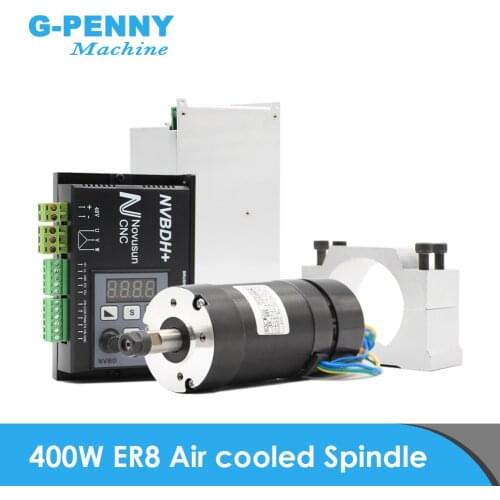 NEW Air Cooled Spindle Motor 400W ER8 D=55mm DC Brushless Motor Driver NVBDH with hall NVBDL 500W DC48V Power supply