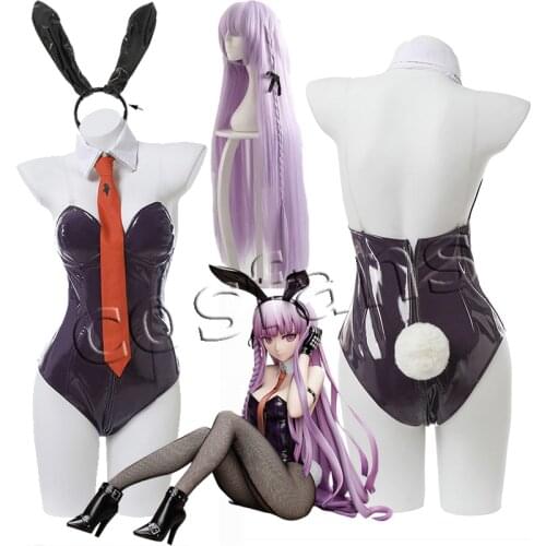 Game Danganronpa Cosplay Kirigiri Kyouko Cosplay Costume Women Sexy Bunny Girl Leather Jumpsuit Full Set Halloween Costumes