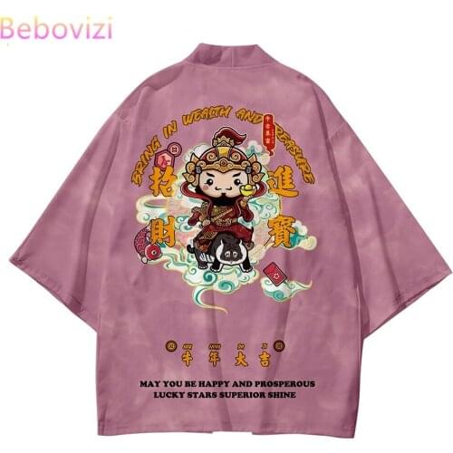 Big Size XXS-6XL Pink God of Wealth Summer Japanese Streetwear Cardigan Women Men Harajuku Haori Kimono Sets Top Yukata Clothes