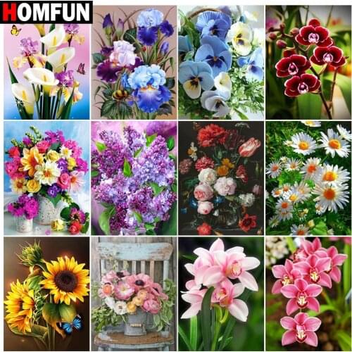 HOMFUN Paint With Diamond Embroidery "Rose lily Fresh flowers" Diamond Painting Full Square Round Picture Of Rhinestone Decor