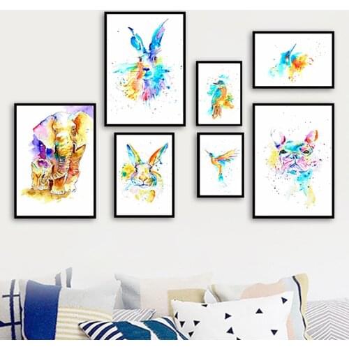 Elephant Rabbit Hummingbird Dog Abstract Wall Art Canvas Painting Nordic Posters And Prints Wall Pictures Kids Room Nurser Decor