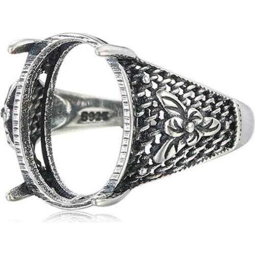 Ring Setting for 12x15mm Oval Cabochons Antique Style Ring Blank Thai Sterling Silver Adjustable Ring Base SR0128