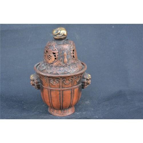 Collection QingDynasty copper carved elephant&Lion jar,Hand carving crafts,best adornment,free shipping
