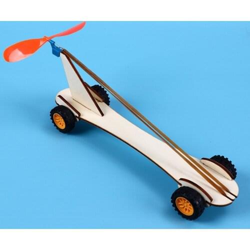 Creative technology small production rubber band power car DIY assembly air power car science model experiment