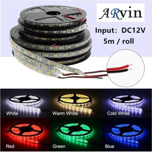 LED Strip Waterproof 5050 DC12V 60LEDs/m 5m/lot Flexible LED Light RGB 5050 LED Strip White/ Warm White/ Red/ Green/ Blue/Yellow