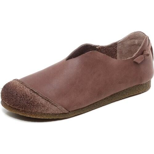 Womon Genuine Leather Loafers Shoes Woman Casual Flat Shoes Ladies Vintage Round Toe Footwear Female Size 40