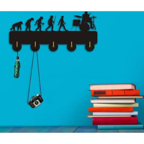 Geek Evolution Drummer Kitchen Wall Door Wooden Wall Hook Hanger Wall Hooks Hanger Bathroom Holder Gift For Music Lover