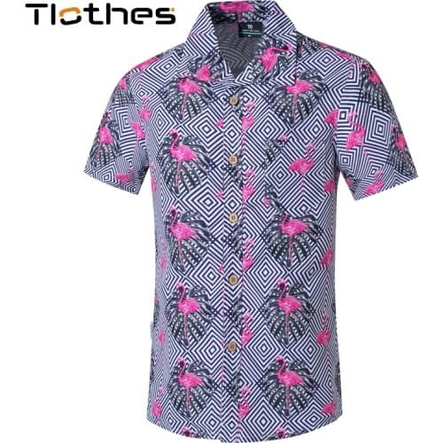 Fashion Hawaiian Shirt Men Casual Flamingo Print Plus Size M-5XL Beach Aloha Shirts Men Short Sleeve Camisa Hawaiana Hombre