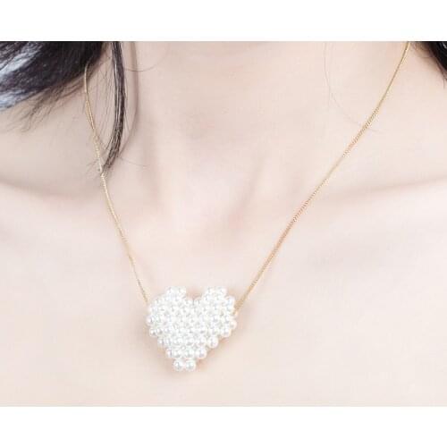 Fashion Korean Style Pearl Choker For Women Cute Girls Gold Chain Heart Pendant Necklace Female Jewelry Wedding Girlfriend Gift