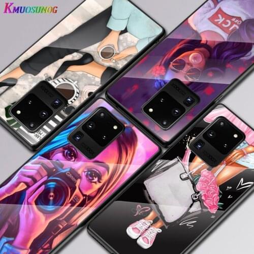 Fashion Female Girl For Samsung Galaxy S20 FE S10e S10 S9 S8 Ultra Plus Lite Plus 5G Tempered Glass Cover Phone Case