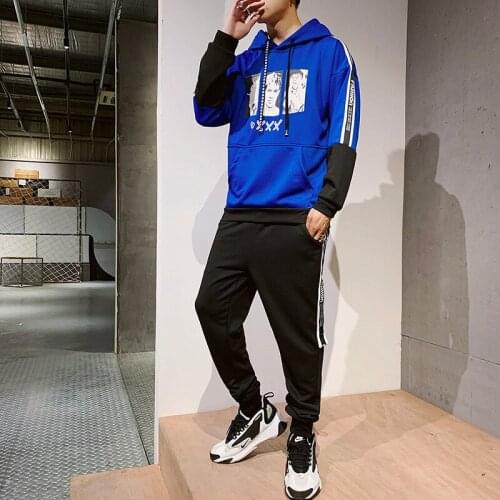 Mens autumn cartoon printing hoodies pants 2piece set gym joggers sweatsuits casual outdoor sports running tracksuits sweatpants