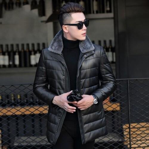 Mens Down Jacket Winter Genuine Leather Jacket Men Sheepskin Leather Warm Down Coat Real Sheep Fur Collar Jackets 17S755 YY374