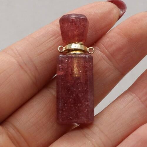 Natural Stone Perfume Bottle Pendant Strawberry Quartzs Essential Oil Diffuser Various Shapes for Jewelry Charms 13x33mm