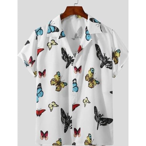 New Hawaiian mens printed shirt Lapel Street sleeve blouse casual summer casual long skirt thrilling shirt